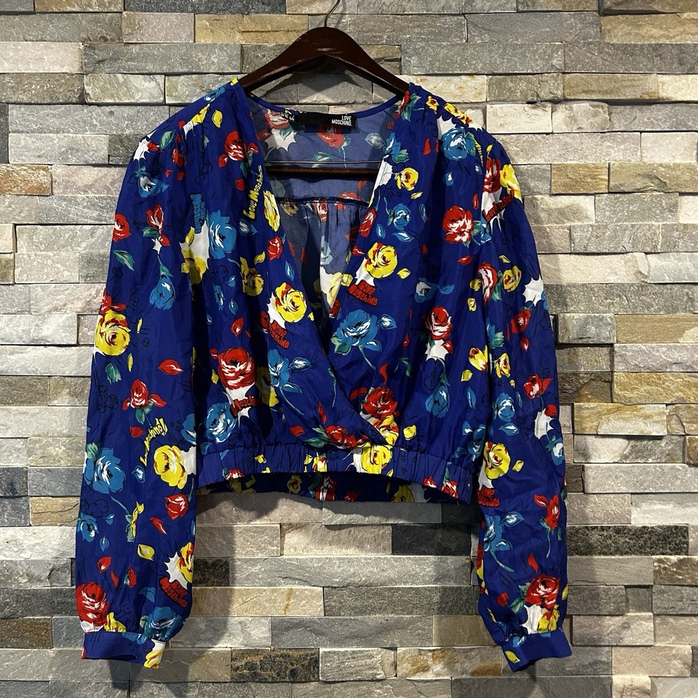 Moschino Live Moschino Women's Deep Neck Crop Top Longsleeve Abstract Floral 8